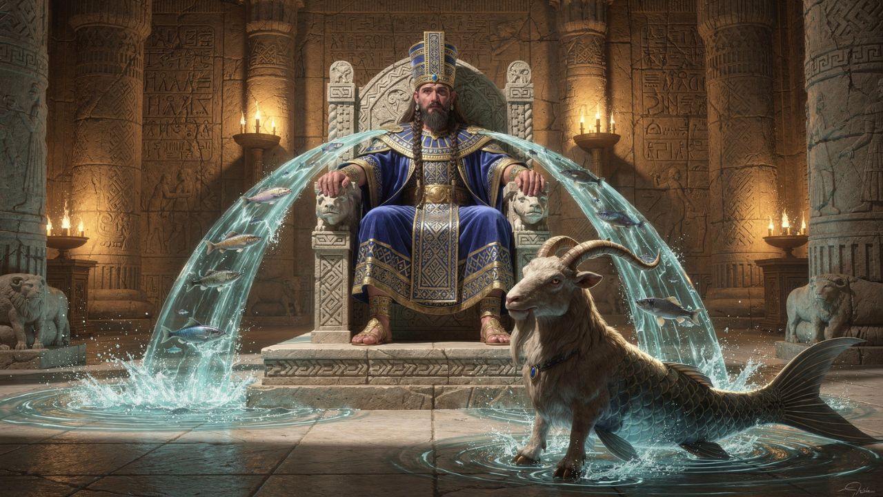 Enki dios sumerio babilónico con el Suhur-Mash pez-cabra símbolo de Capricornio