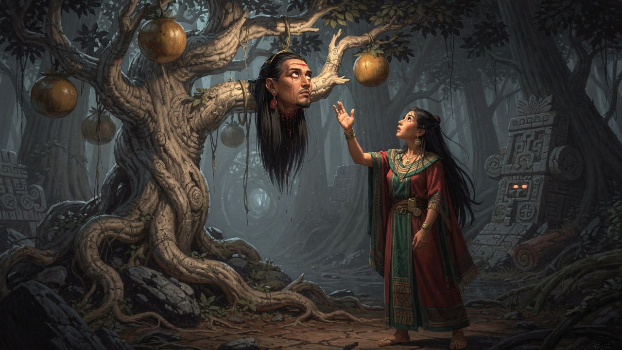 La cabeza de Hun Hunahpú colgada en el árbol del Xibalbá. Ixquic se acerca. ASTRONOMIKA TV