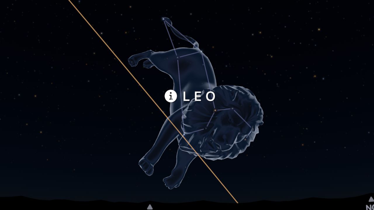 Leo constellation complete with Lion figure and ecliptic line in Sky Guide app - ASTRONOMIKA TV