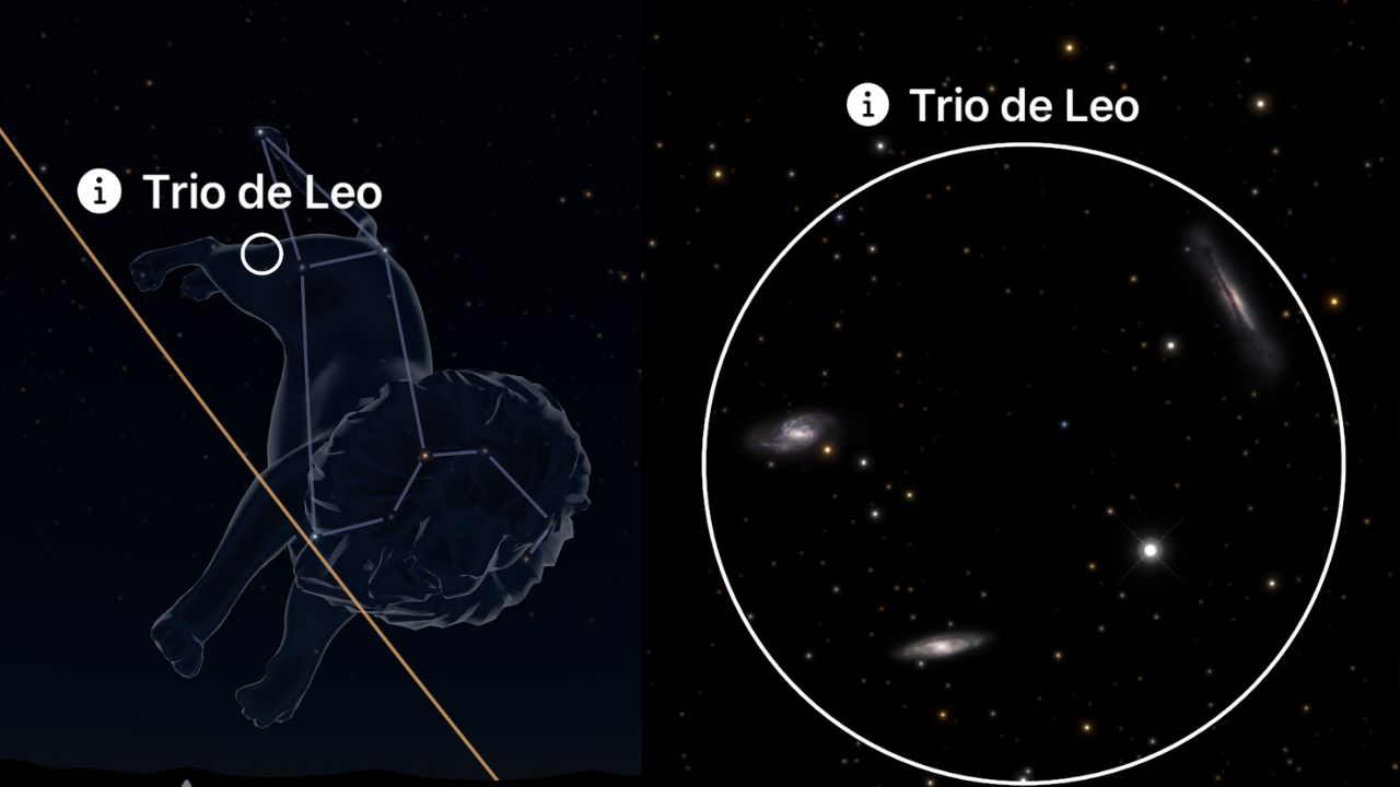 Leo Triplet M65 M66 NGC 3628 location in Leo constellation and zoom detail Sky Guide - ASTRONOMIKA TV