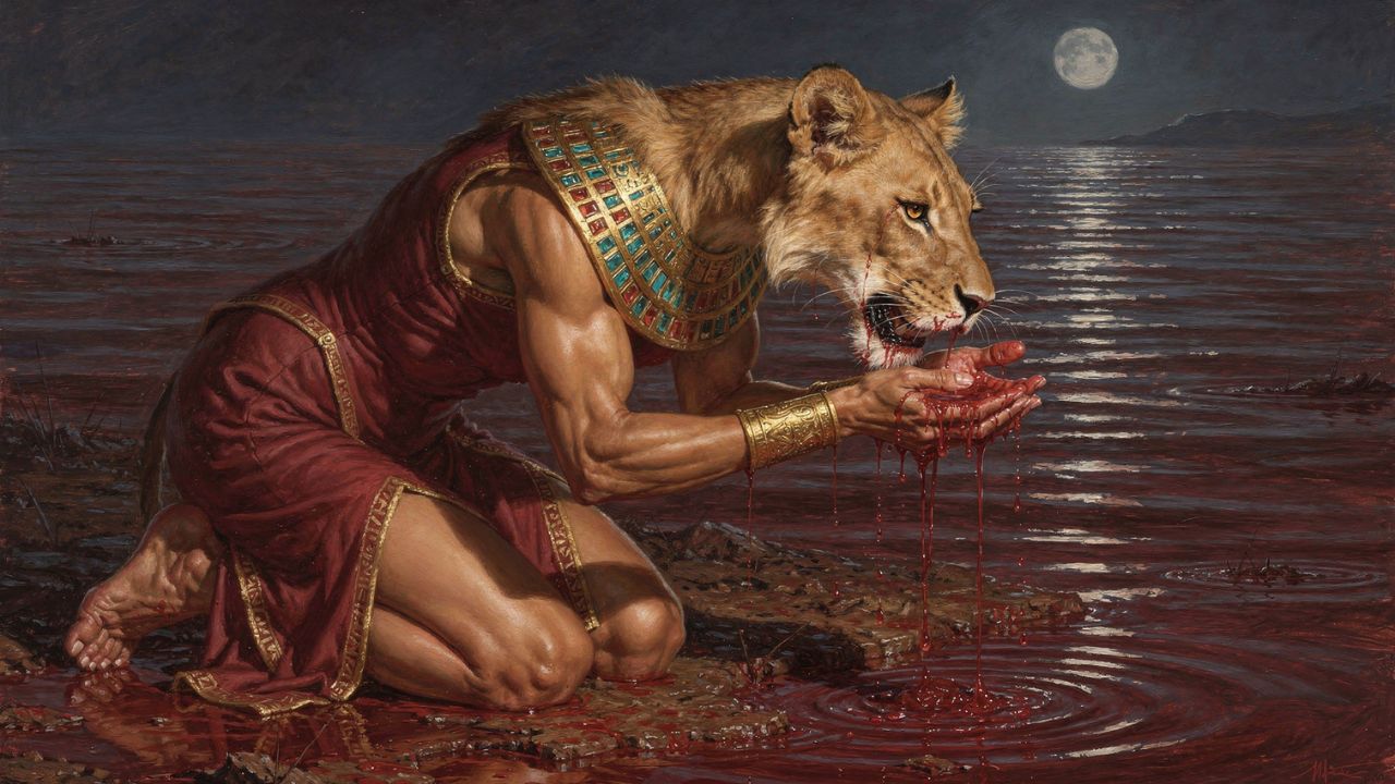 Sekhmet lioness goddess drinking the red beer that stops her from destroying humanity - ASTRONOMIKA TV