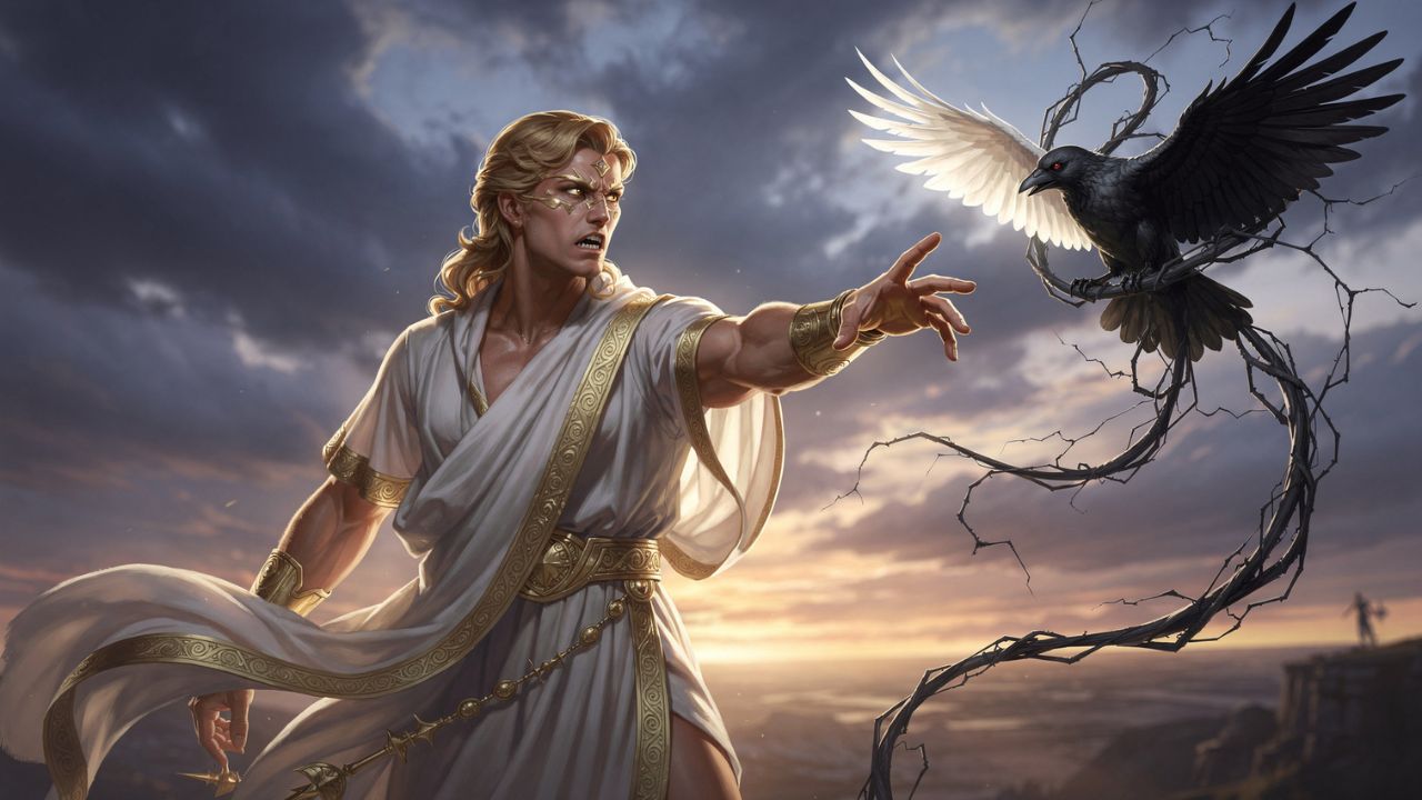 Apolo maldice al cuervo plumas blancas negras mitología griega - ASTRONOMIKA TV