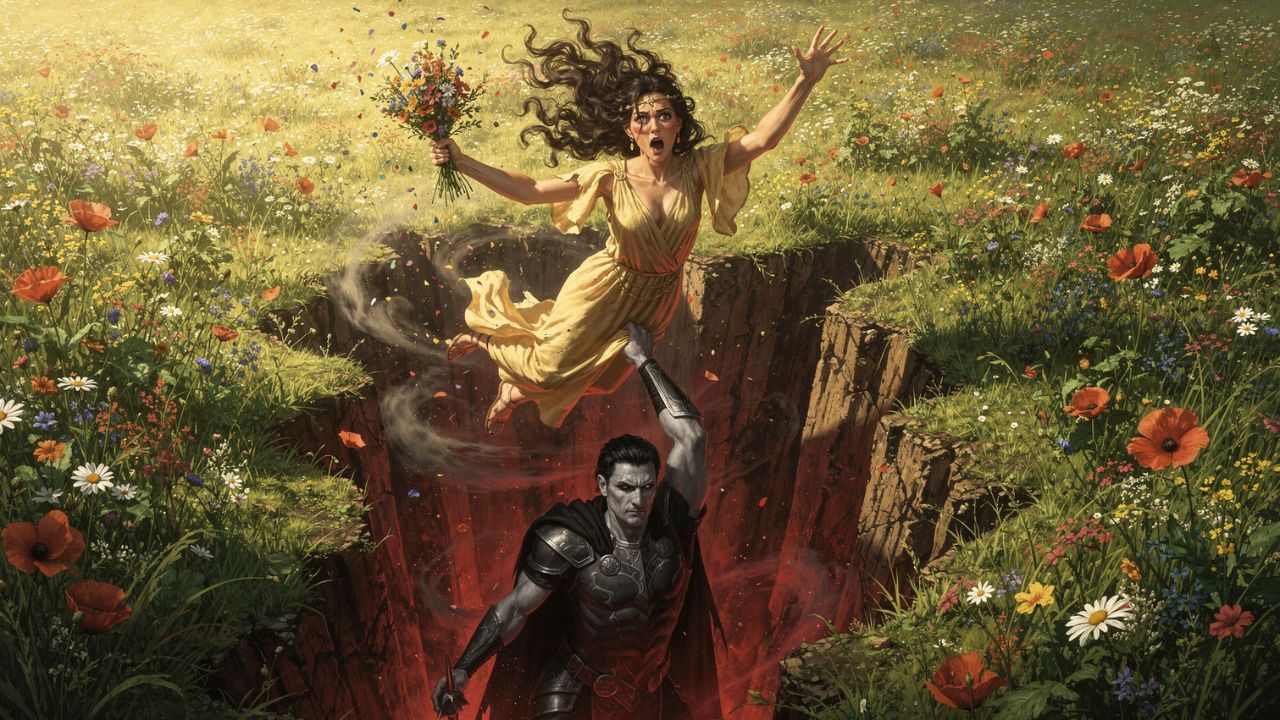 Hades pulling Persephone into the underworld in a Sicilian meadow Greek mythology - ASTRONOMIKA TV