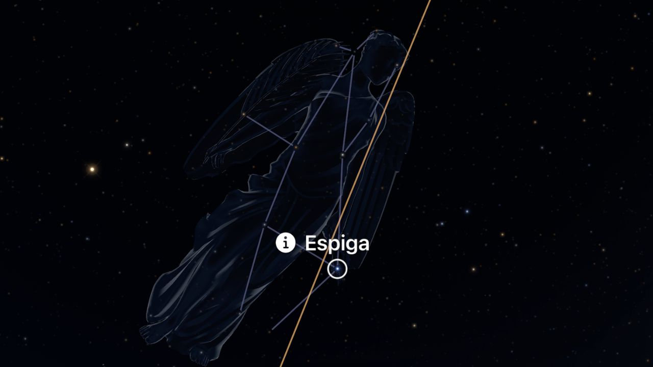 Virgo constellation with Spica identified in Sky Guide App night sky - ASTRONOMIKA TV
