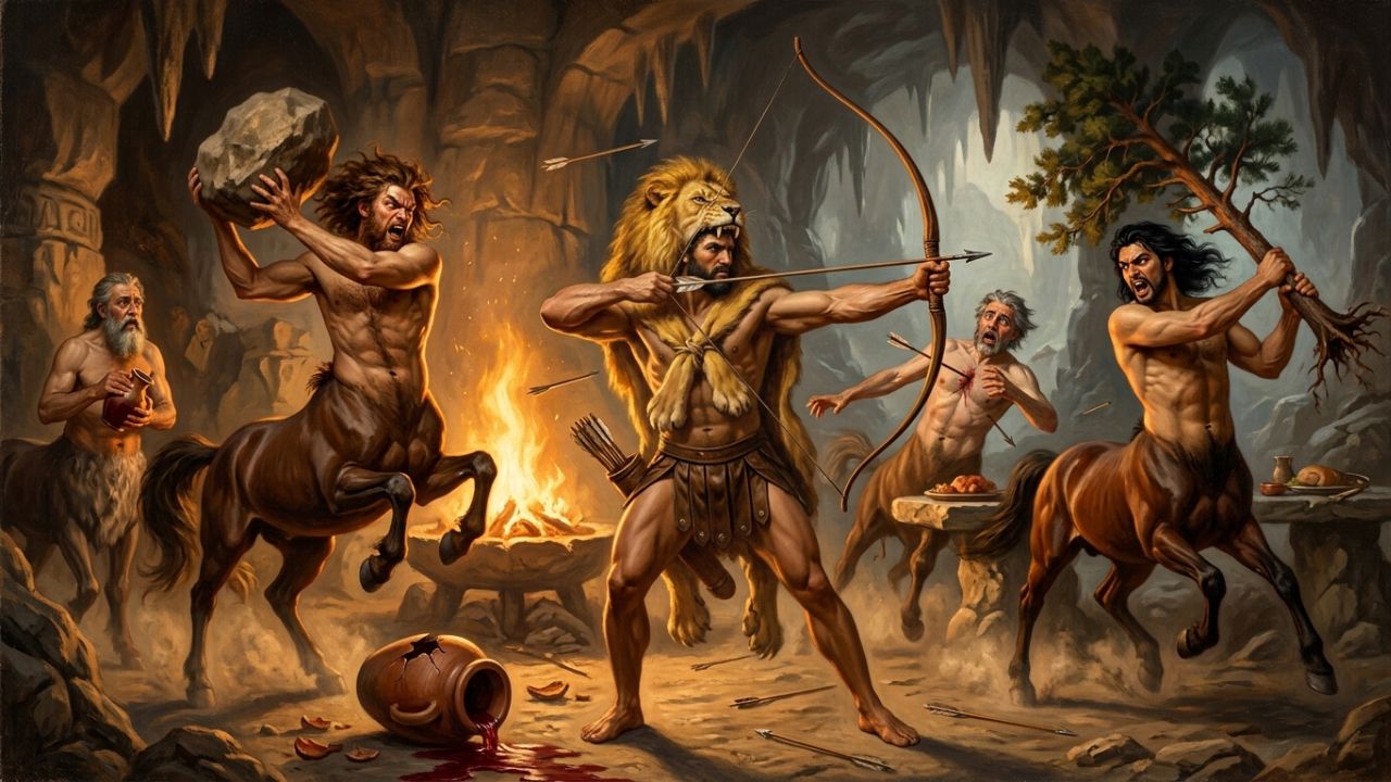 Hércules peleando contra los centauros en la cueva de Folo, cuarto trabajo de Hércules - ASTRONOMIKA TV