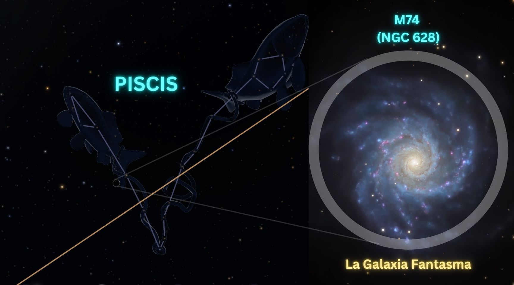 M74 NGC 628 Galaxia Fantasma constelación Piscis star hopping desde el Cuadrado de Pegaso
