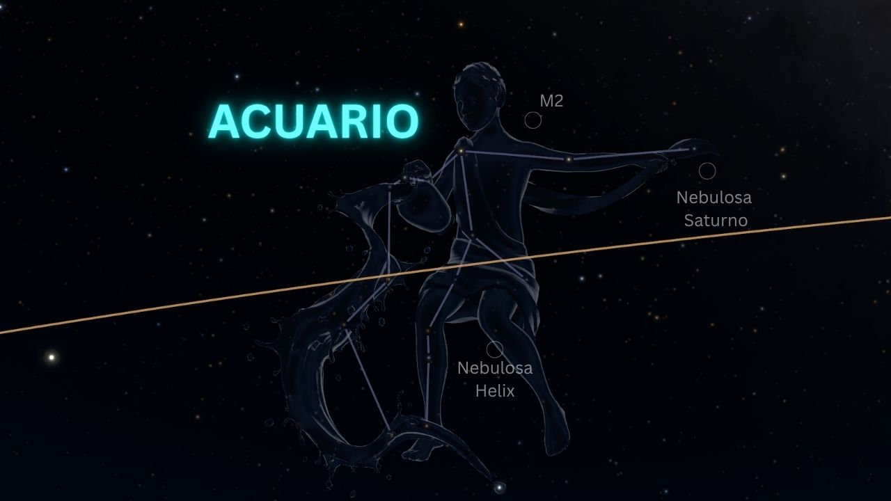 Constelación de Acuario en Sky Guide App con la Nebulosa Helix NGC 7293 marcada