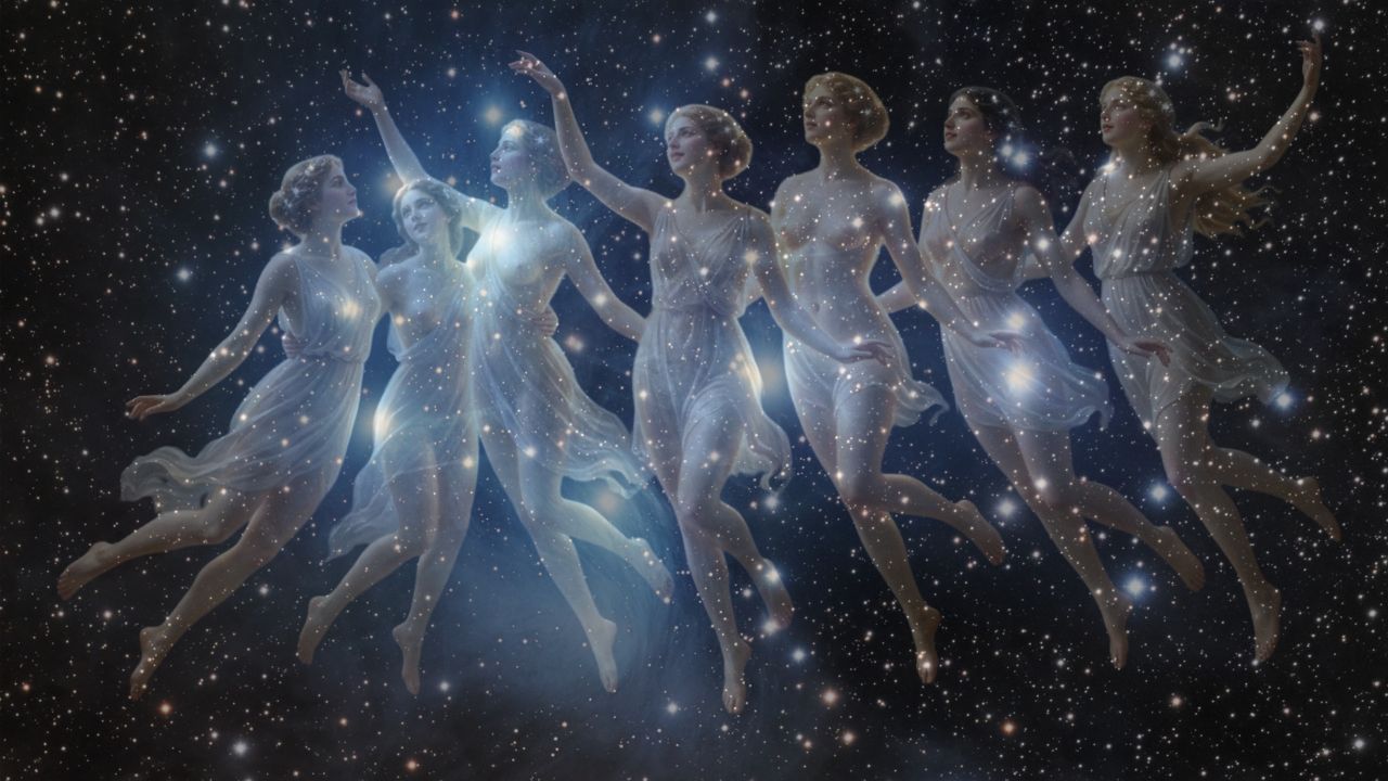 Las siete Pléyades convertidas en estrellas en el cielo nocturno, mitología griega constelación de Tauro - ASTRONOMIKA TV