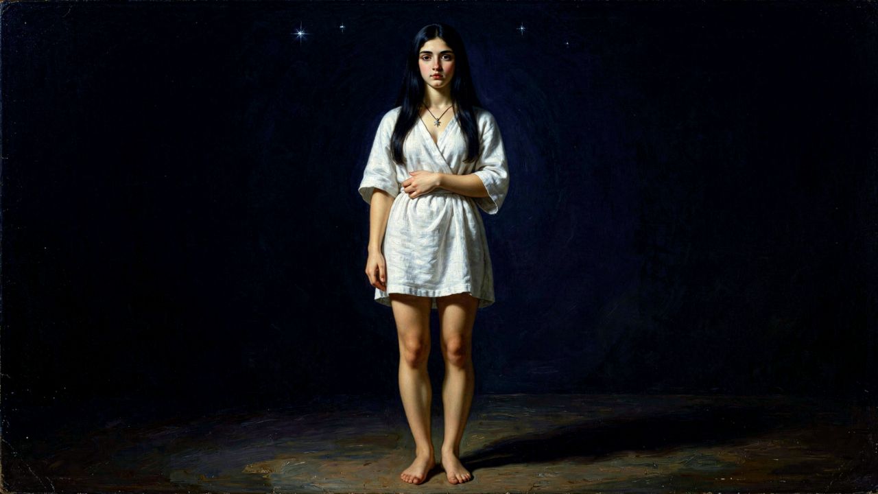 Celeno la más oscura de las Pléyades de pie en el cielo nocturno con tres estrellas tenues, mitología griega - ASTRONOMIKA TV