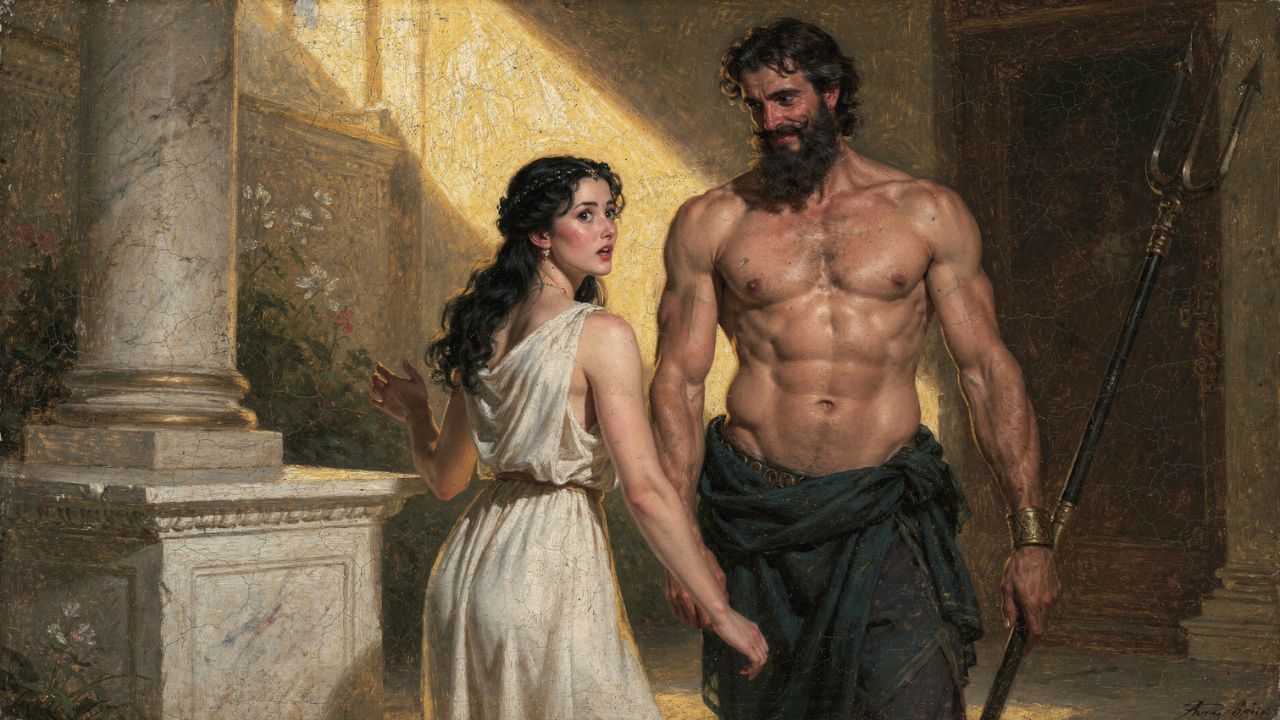 Poseidón confrontando a Medusa en el templo de Atenea, origen del mito de la Gorgona - ASTRONOMIKA TV