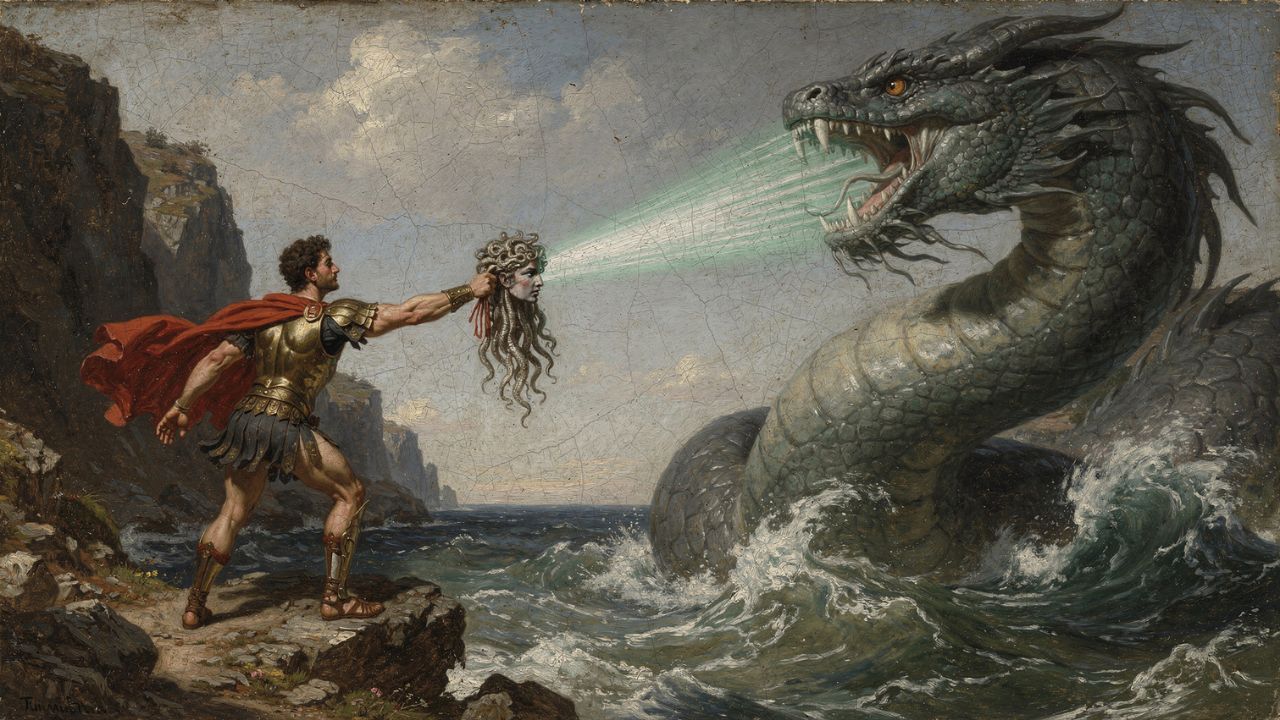 Perseo enfrenta a Cetus con la cabeza de Medusa Constelacion de Andromeda - ASTRONOMIKA TV