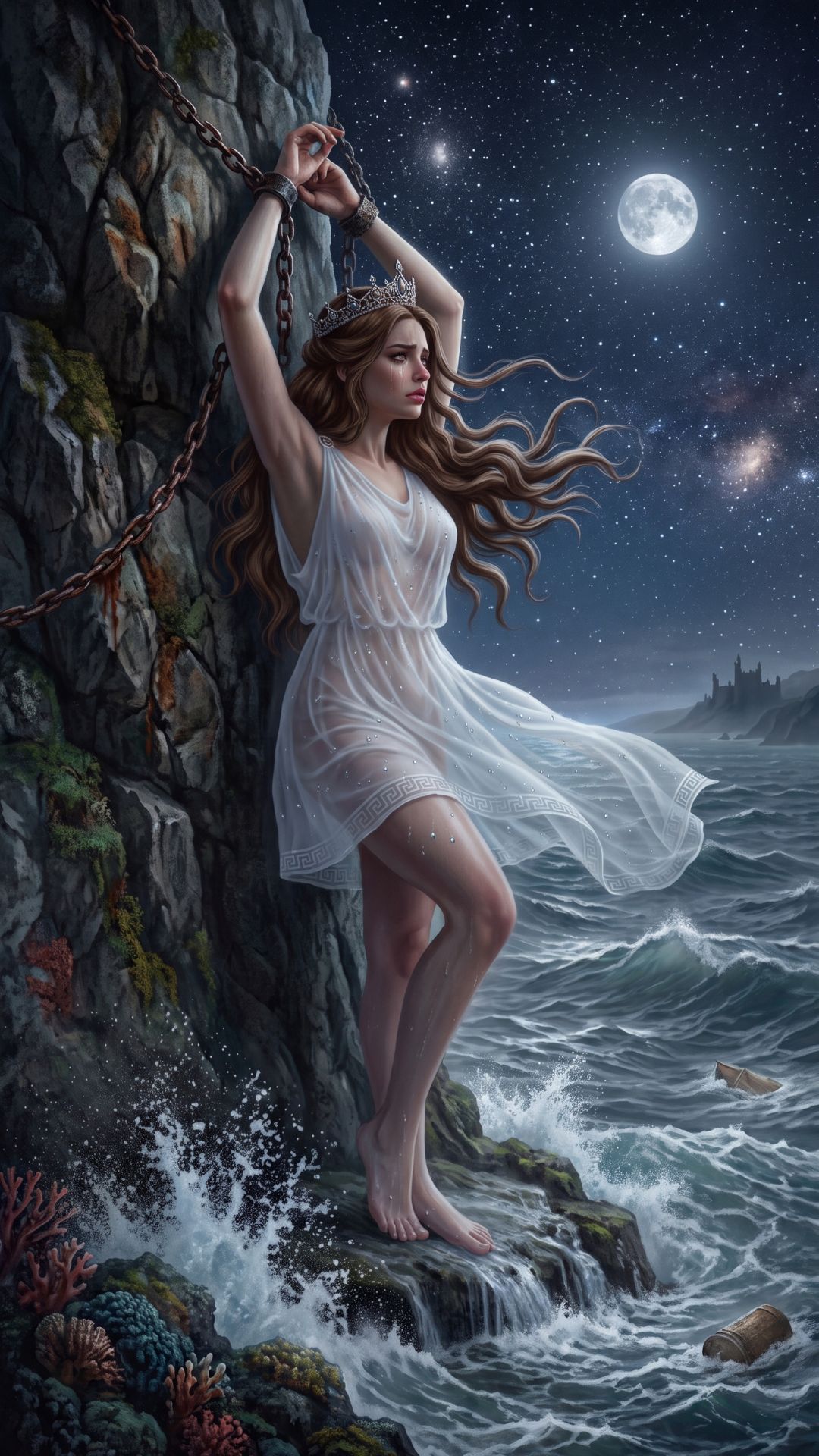 Portada de la canción Chained to the Rock (Princess Andromeda), Astronomika Beats, mitología griega de Andrómeda